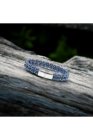 Çift Mavi Ve Gümüş Renk Hematit Çelik Bileklik 31832b20d6 Gümüş