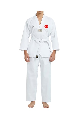 Dizispor Top Glory Fitilli Beyaz Yaka Baskılı Taekwondo Elbisesi Dobok Beyaz