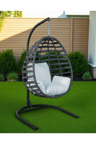 Armut Salıncak Tek Kişilik Rattan Örgü Bahçe Balkon Ev Salıncağı Gri