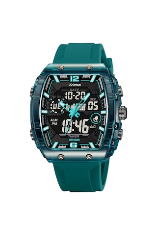 Loqnc 980031 Erkekler İçin Işıklı Elektronik Su Geçirmez Saat Koyu Yeşil
