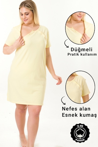 Parlingerie Hamile Emzirme Geceliği Kısa Kollu Sarı