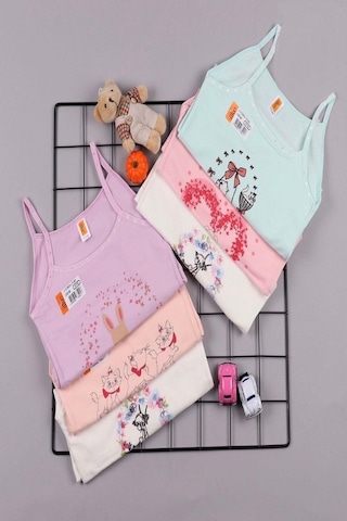 Ilke Kız Çocuk Likralı Baskılı Ip Askılı Atlet 348 - 6 Adet