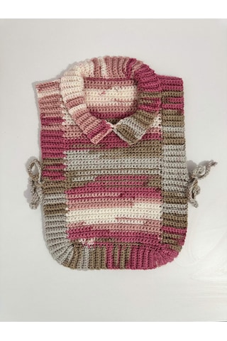 Byehandmade El Yapımı Pembe Renk Bebek Önlük Süveter Çok Renkli
