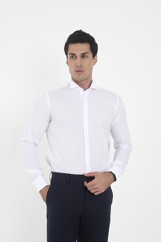 Brianze Beyaz Ata Yaka Damatlık Slim Fit Gömlek Kol Düğmesi Hediye Beyaz