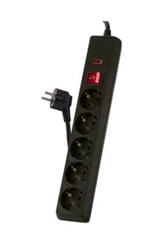 Goldmaster SP-411 5'li Akım Korumalı Anahtarlı Grup Priz 1.5 Metre Siyah