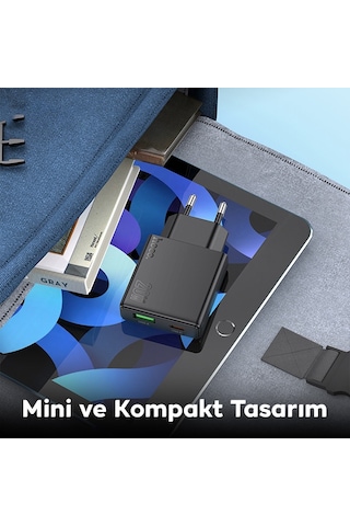 Hoco N38 Delgado PD20W + QC3.0 Hızlı Şarj Adaptörü Siyah