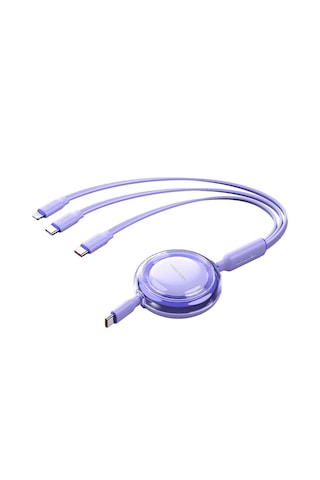 Vention 100w Makaralı Çift Type-c Ve Lightning Çıkışlı 5a Hızlı Şarj Kablosu 1,1m Mor