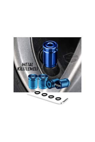 Kilitlemeli Sibop Kapağı Alyanlı Sibop Kapağı Araba Motosiklet Bisiklet Metal Sıkmalı Mavi 4 Lü Set 00 Şüscaroto Aksesuar