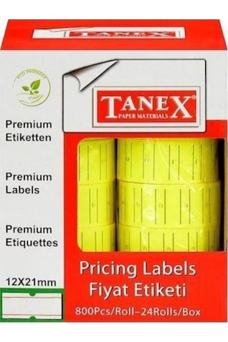 Tanex Fiyat Etiketi 12*21 Fosforlu Sarı Çizgili Motex 6x4=24 rulo