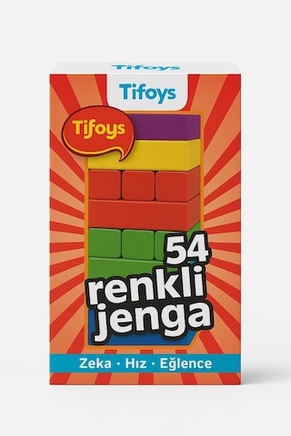 Renkli Jenga Denge Oyunu 54 Parça Ahşap Blok