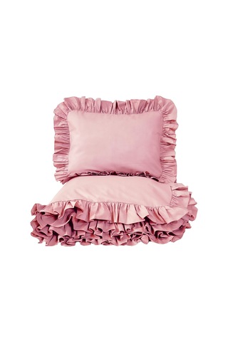 Fırfırlı Nevresim Takımı Pudra Pembe Tek Kişilik 2 Parça 160 X 220 Cm