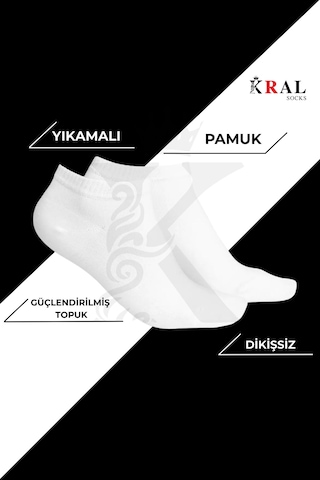 Kral Socks Kadın - Erkek 8 Çift Cotton Dikişsiz Soft Görünmez Penye Patik Bilek Çorap Beyaz