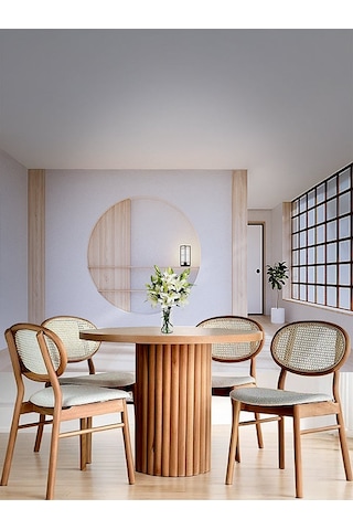 Bergama İskandinav Natural Ahşap Masa Sandalye Takımı 90x90 Natural