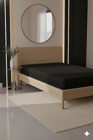 %100 Pamuk Ranforce Premium Tek Kişilik Lastikli Çarşaf - Siyah Siyah