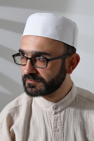 Nalı Şerif Desenli Kalıp Kumaş Takke Beyaz Beyaz