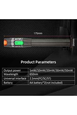 Reedark Optik Fiber Test Cihazı 10mw Kırmızı Işık Kaynağı - 650nm Dalga Boyu, 2.5mm Fc/sc/st Arayüzü Pil Dahil Değil