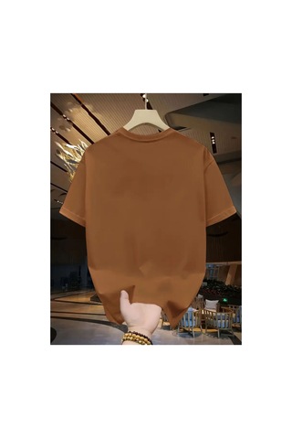 Medinenur Sevimli Tavşan Baskılı Basic T-shirt Kahverengi