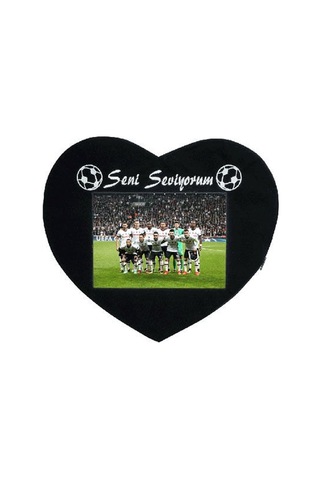Sublimasyon Taraftar Kalp Yastık - Siyah Beyaz