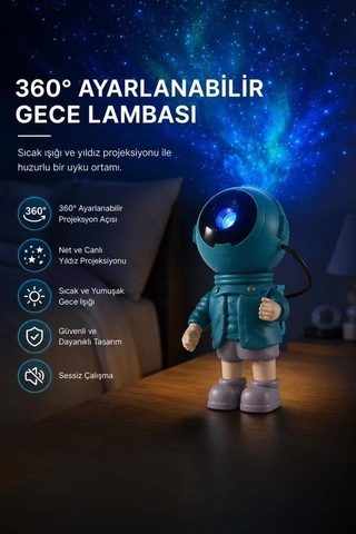 Özel Seri Uyku Lambası Dekoratif Ürün Astronot Projektör Lw37 Mavi Çok Renkli