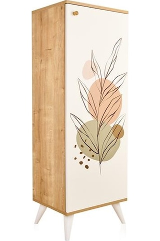 Just Home Modern Baskılı Çok Amaçlı Dolap - Beyaz / Safir Meşe - 136 Cm Safir Meşe / Beyaz