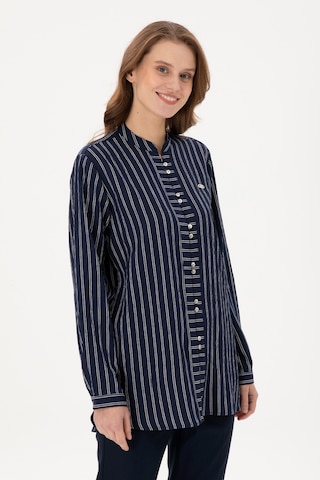 U.S. Polo Assn. Kadın Lacivert Uzun Kollu Çizgili Tunik Gömlek 50290024-VR033