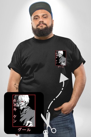 Angemiel Kaneki Ken Kuma Japon Anime Şeytan Siyah Büyük Beden Kadın Basic Minimal Baskılı Tişört Siyah