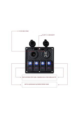 Bfy Switch Panel 4'Lü Usb + Çakmaklık