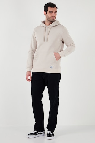 Buratti Regular Fit Kapüşonlu Kanguru Cepli Içi Tüylü Yumuşak Şardonlu Erkek Sweat 5905281 Krem
