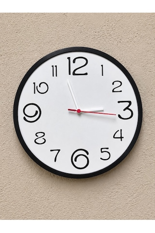Modern Sessiz Dekoratif 30 Cm Yuvarlak Duvar Saati Beyaz - Siyah