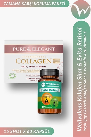 Wellvalens Kolajen Shot & Evita Retinol Kolajen Hyaluronik Asit Vitamin A & E Bakım Paketi