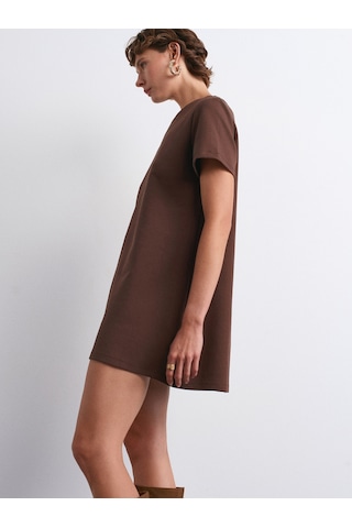 Dilvin 91523 Kısa Kollu Mini Elbise-açık Kahve Açık Kahve