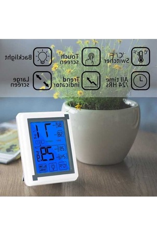 Moly Dijital Isı Nem Ölçer, Büyük Lcd Dokunmatik Ekran, Işıklandırmalı, Maks-min Kaydı, Ev Ofis İçin, Pil Yok, Beyaz-gri