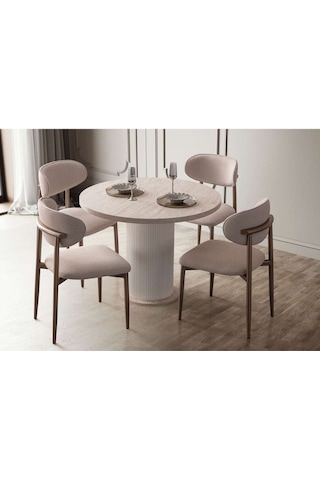 Traverten Yemek Masası Takımı 4 Kişilik Bej