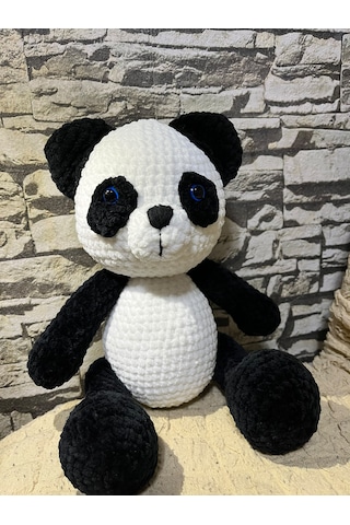 Amigurami Peluş Panda Beyaz - Siyah - Gri