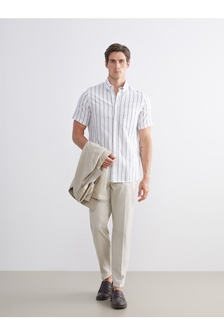 Lcwaıkıkı Classic Haki Regular Fit Çizgili Erkek Gömlek