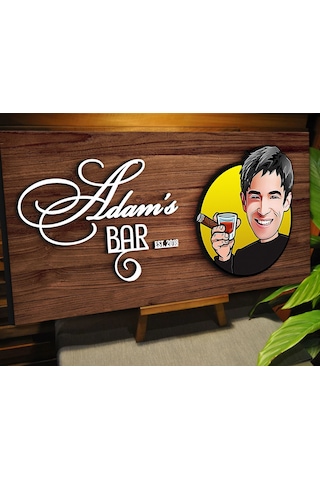 Bk Gift Kişiye Özel Karikatürlü Kabartma Tasarım Ceviz Ahşap Bar Tabelası, Home Bar Tabela, Rustik Ev Dekorasyonu, Duvar Dekoru-1