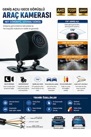 7 İnç Ön Arka Görüş Monitörü 2 Kameralı Ahd Gece Görüşlü Park Sistemi 12v-24v