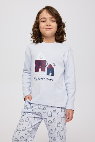 Panço Erkek Çocuk Ev Desenli Pijama Takımı Mavi