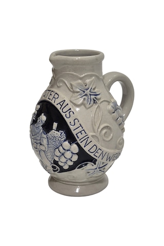 Vintage Kabartma Motifli Taş Seramik Şarap Sürahisi 15cm