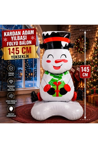 Vıp Yüksek Kalite Kardan Adam Yılbaşı Balonu Dev 145 Cm Kardan Adam Folyo Balon Yılbaşı Ağacı Balonu