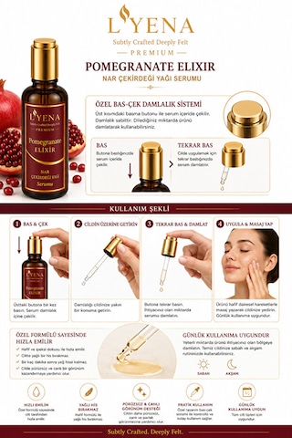 Lyena Premium Pomegranate Elixir Nar Çekirdeği Yağı Cilt Bakım Serumu 50 Ml Hızlı Emilim,ciltte Elastikiyet