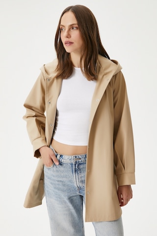 Ritnice Kadın Trendy Kapüşonlu Çıtçıtlı Bej Trençkot Bej