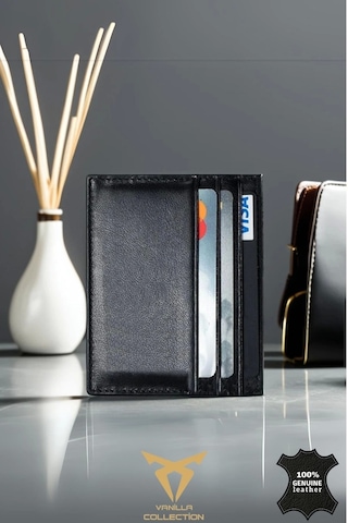 Orijinal Hakiki Deri Süper Ince Model Unisex Kartlık Kartvizitlik Portföy Otomatik Kartlık Hediyeli Siyah