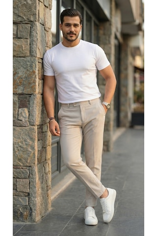 Efnaz Style Erkek Slim Fit Dilli Kumaş Pantolon Bej