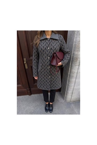 Onno Style Women Desenli Çelik Örgü Uzun Triko Kadın Kaban Gri