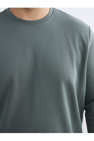Lcwaıkıkı Classic Yeşil Büyük Beden Bisiklet Yaka Erkek Sweatshirt