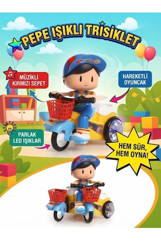 Pepee Işıklı Müzikli Bisiklet 19 Cm Renkli Işıklı Eğlenceli Ve Eğitici Pilli Figür Oyuncak