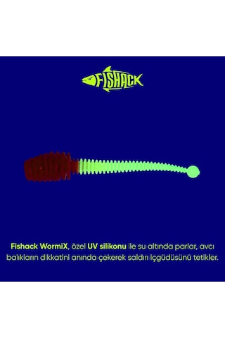 Silikon Kurt Yem - 2,1g 70mm - Fishack Wormix - 10 Adet - Uv - Kırmızı/beyaz