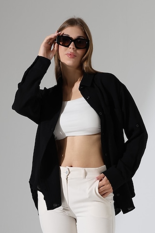Oversize Basic Müslin Gömlek Siyah