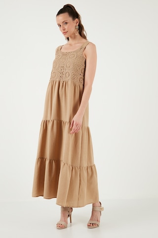 Lela Relaxed Fit Volanlı Uzun Bayan Elbise 611El010 Vizon
